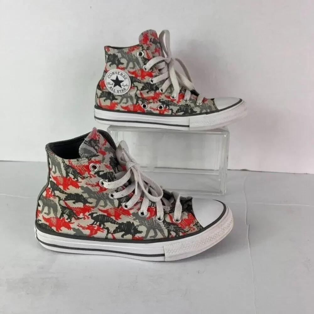 Converse Sneaker kid Sz2 Chuck Taylor All Star HI Poppy Glow Dinosaurs 671598F